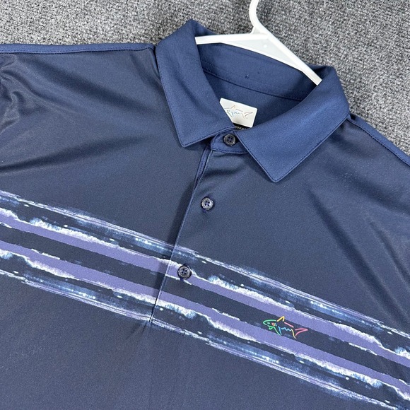 Greg Norman Other - Greg Norman Mens Play Dry Golf Polo Shirt Navy Blue Striped Shark Logo Large